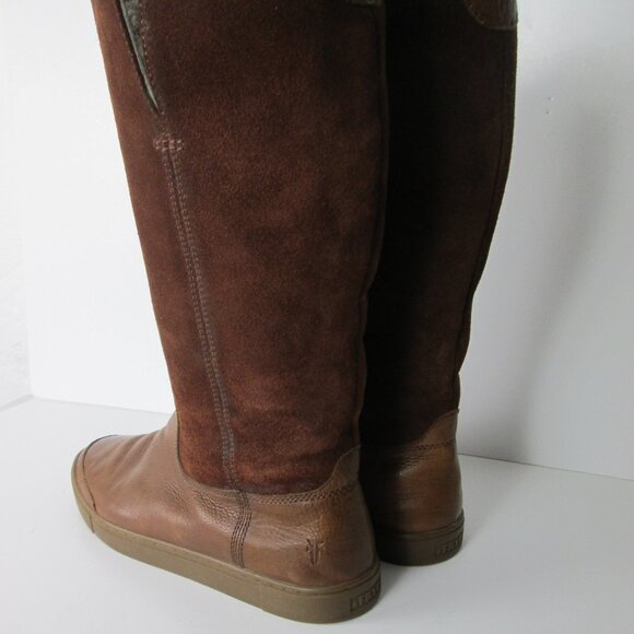 New FRYE Gemma Brown Suede Leather Tall Boots Women's Size 9 FauxShearling Lined - Picture 2 of 10